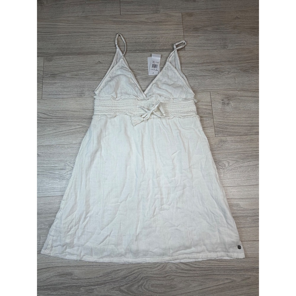 Roxy Simple Blossom Dress White Cotton Smocked‎ Mini ARJWD03391 Womens Large NWT